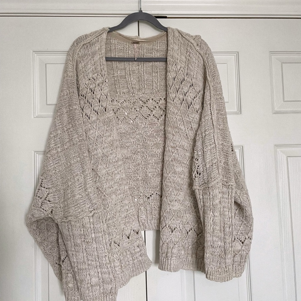 Free People Oatmeal Open-Knit Cardigan